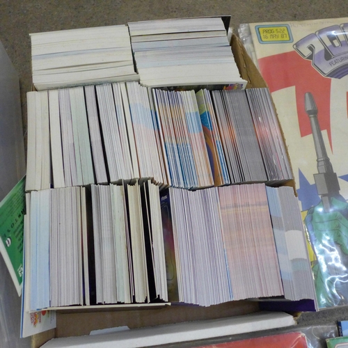 767 - Juvenalia; a box of mainly sci-fi comics, trading cards, posters, etc., much Dr. Who related