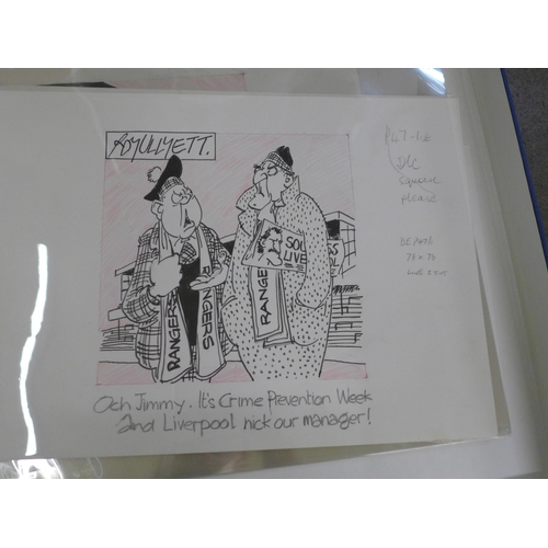 783 - Football original cartoon artwork, Roy Ullyett (1914-2001), a collection twelve original pen/ink and... 