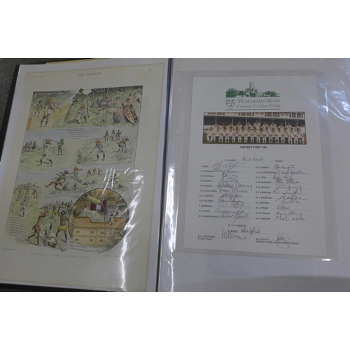 784 - Cricket and Golf, large folder containing forty-seven items including magazine pages, autographs, Il... 