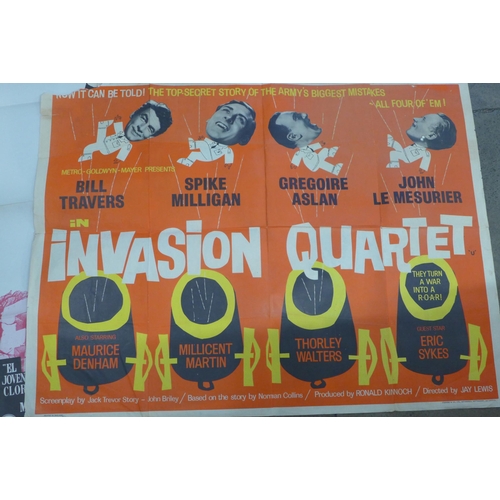 785 - Three film posters; Invasion Quartet, starring Bill Travers and Spike Milligan, The Geisha Boy starr... 