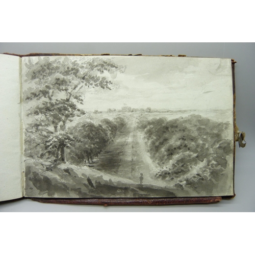 830 - An album of mid 19th Century pencil and watercolour drawings 'en-grisaille', twenty-four, each with ... 