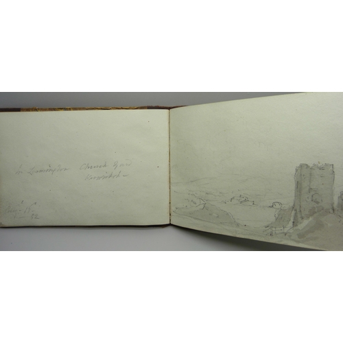 830 - An album of mid 19th Century pencil and watercolour drawings 'en-grisaille', twenty-four, each with ... 