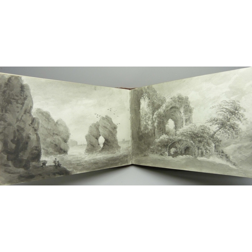 830 - An album of mid 19th Century pencil and watercolour drawings 'en-grisaille', twenty-four, each with ... 