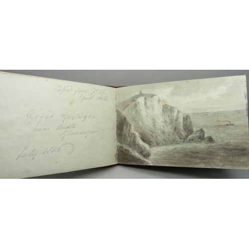 830 - An album of mid 19th Century pencil and watercolour drawings 'en-grisaille', twenty-four, each with ... 