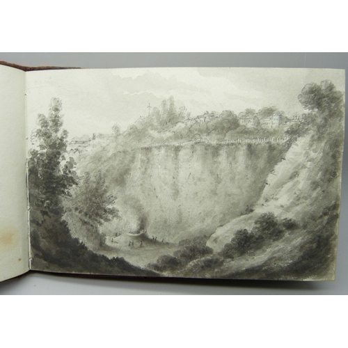 830 - An album of mid 19th Century pencil and watercolour drawings 'en-grisaille', twenty-four, each with ... 