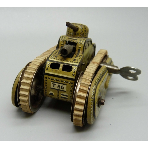 832 - A D.R.G.M. German tin-plate clockwork toy tank, marked Gama, with key, 72mm long