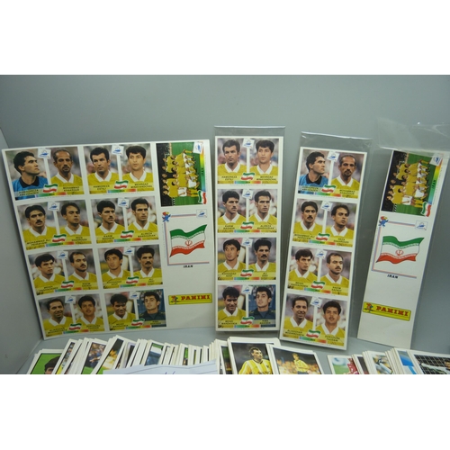 837 - Assorted football collectors cards; 200 Panini football league and badges, Panini Iran World Cup Fra... 