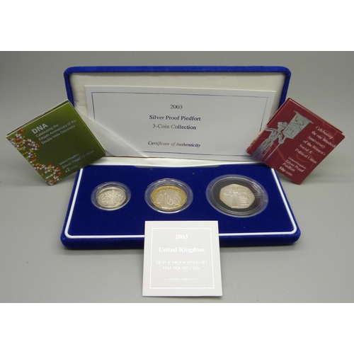 850 - A Royal Mint 2003 Silver Proof Piedfort 3-Coin Collection, £1.00, £2.00 & 50p, limited edition, boxe... 