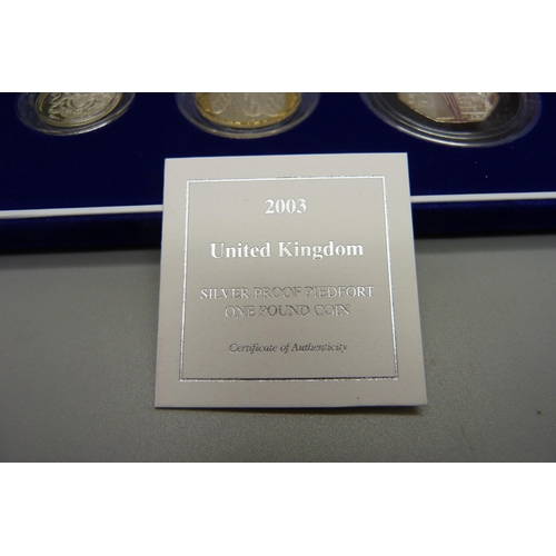 850 - A Royal Mint 2003 Silver Proof Piedfort 3-Coin Collection, £1.00, £2.00 & 50p, limited edition, boxe... 