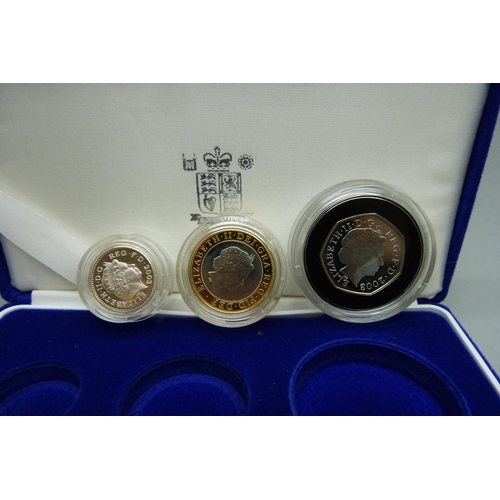 850 - A Royal Mint 2003 Silver Proof Piedfort 3-Coin Collection, £1.00, £2.00 & 50p, limited edition, boxe... 