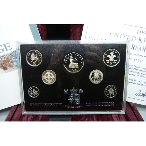 855 - A Royal Mint 1996 UK Silver Anniversary Collection, 25th anniversary of decimalisation seven coin se... 