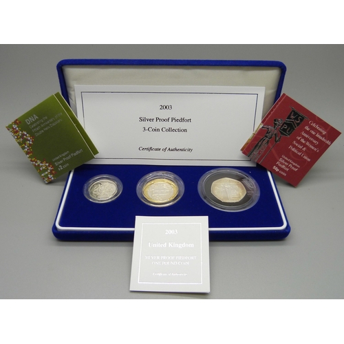 861 - A Royal Mint 2003 Silver Proof Piedfort 3-Coin Set, boxed, with certificates