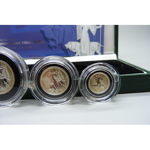 865 - A Royal Mint 2001 Silver Proof Britannia Collection, four coins, boxed, with certificate