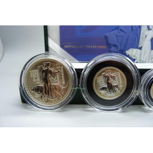 865 - A Royal Mint 2001 Silver Proof Britannia Collection, four coins, boxed, with certificate