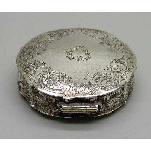 870 - A Victorian Dutch silver box, engraved decoration, c1850, 55mm