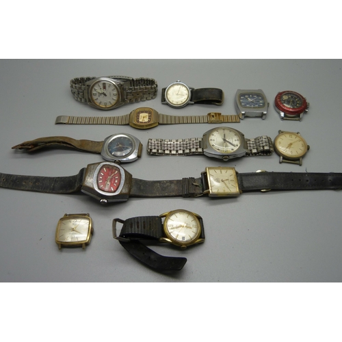 881 - A collection of vintage wristwatches, MuDu, Seiko 5, Buler, Globa with red bezel, etc.