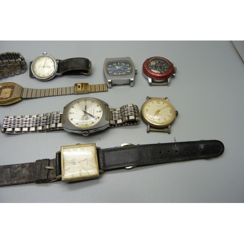 881 - A collection of vintage wristwatches, MuDu, Seiko 5, Buler, Globa with red bezel, etc.