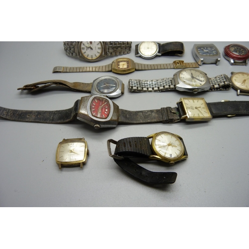 881 - A collection of vintage wristwatches, MuDu, Seiko 5, Buler, Globa with red bezel, etc.