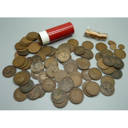 884 - a collection of copper pennies and half-pennies, (1,916g)