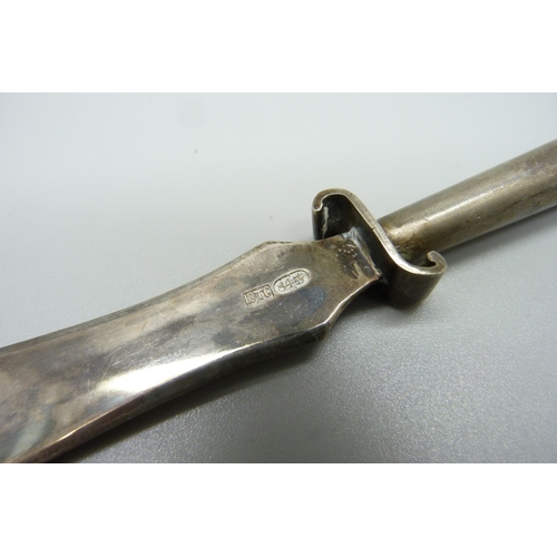 886 - A Russian silver letter opener, marked 84, 58g, 20cm