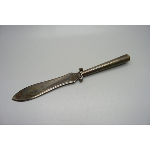 886 - A Russian silver letter opener, marked 84, 58g, 20cm