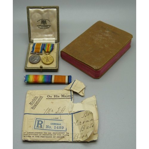 897 - Militaria; War Badge certificate, Harold Frank Mason, a pair of WWI miniature medals, ribbons, a New... 