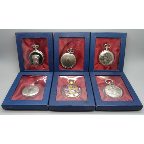 905 - Six quartz pocket watches, cased