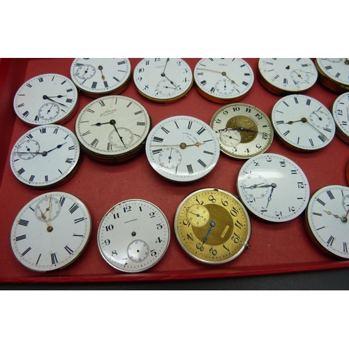 923 - Eighteen pocket watch movements; Waltham x7 and Hamilton included