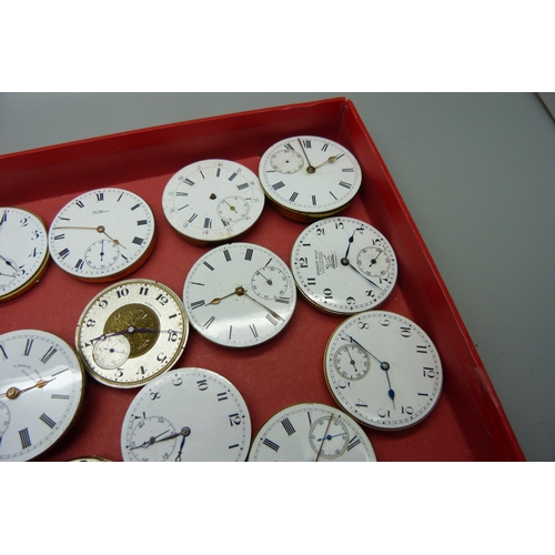 923 - Eighteen pocket watch movements; Waltham x7 and Hamilton included