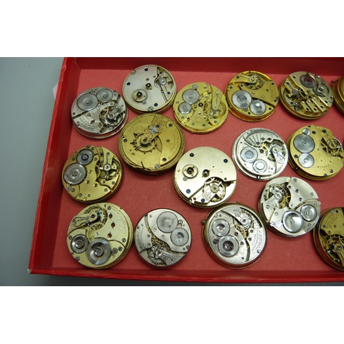 923 - Eighteen pocket watch movements; Waltham x7 and Hamilton included