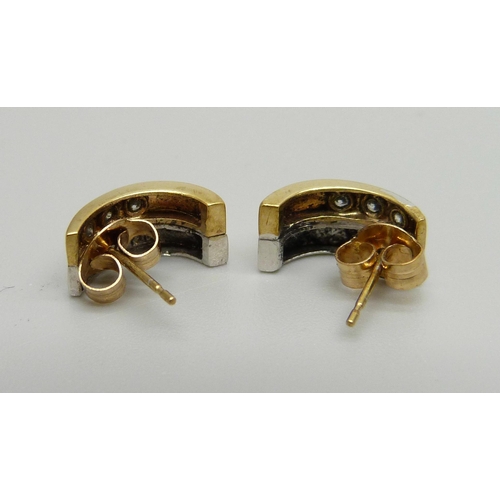 951 - A pair of 9ct two-colour gold and zircon cuff style earrings, 2.2g