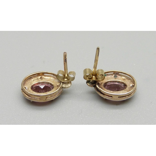 955 - A pair of 9ct gold, pink tourmaline and diamond earrings, 1.9g