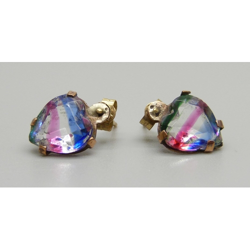 959 - A pair of 9ct gold and coloured stone earrings