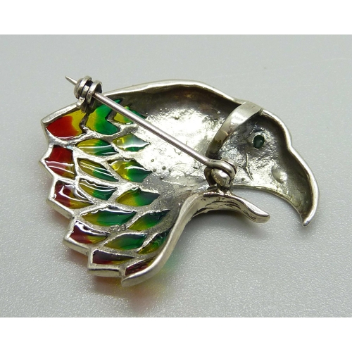 973 - A silver plique-a-jour eagle's head brooch