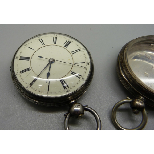 984 - A silver centre seconds pocket watch, London 1864 and a silver pocket watch case, Chester 1898