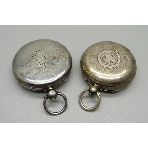 984 - A silver centre seconds pocket watch, London 1864 and a silver pocket watch case, Chester 1898