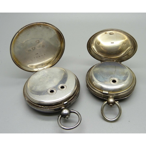 984 - A silver centre seconds pocket watch, London 1864 and a silver pocket watch case, Chester 1898