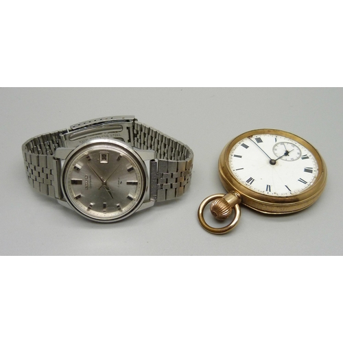 986 - A Seiko Sportsmatic wristwatch and a plated pocket watch a/f