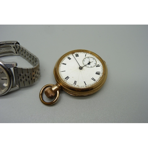 986 - A Seiko Sportsmatic wristwatch and a plated pocket watch a/f