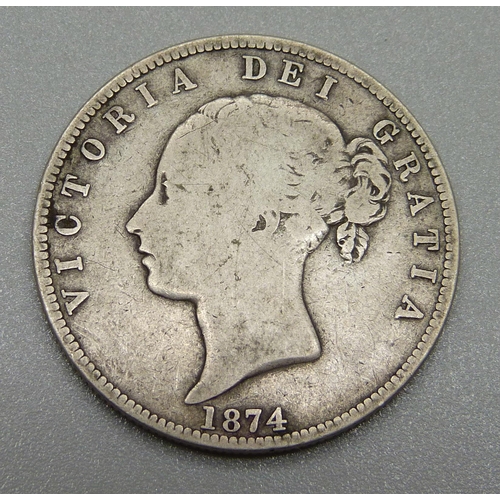 990 - An 1874 Victoria half-crown coin