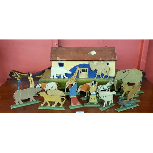 344 - A vintage toy wooden Noah's Ark, with some wooden animals