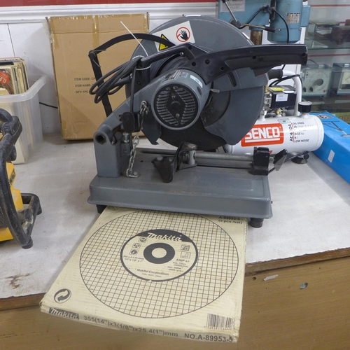 2001 - A Ferm AM-255 chopsaw with 4 stone cutting blades and 4 Makita metal cutting discs