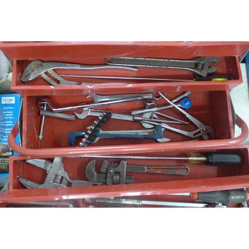 2020 - 2 Metal tool boxes with quantity of hand tools including spanners, sockets, etc.