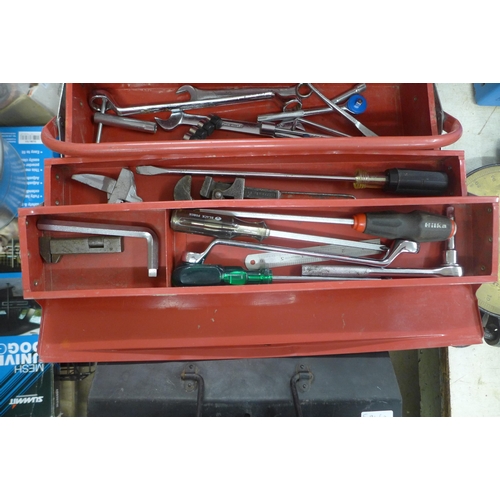 2020 - 2 Metal tool boxes with quantity of hand tools including spanners, sockets, etc.