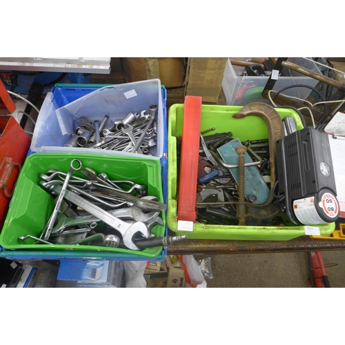 2034 - Two trays of assorted metalworking tools, mainly sockets and spanners