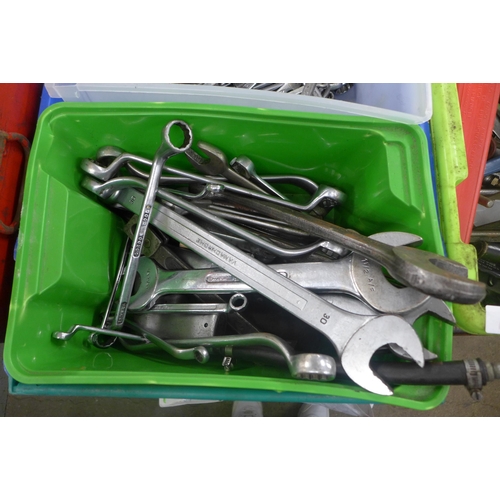 2034 - Two trays of assorted metalworking tools, mainly sockets and spanners