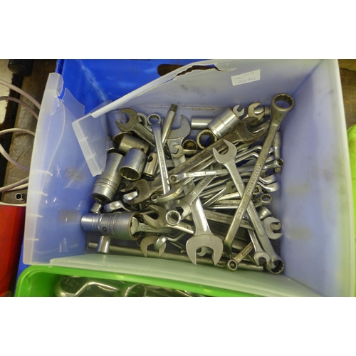 2034 - Two trays of assorted metalworking tools, mainly sockets and spanners