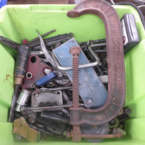 2034 - Two trays of assorted metalworking tools, mainly sockets and spanners