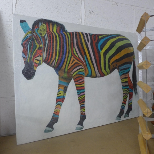 2055 - A canvas print of a zebra (66cm x 76cm)