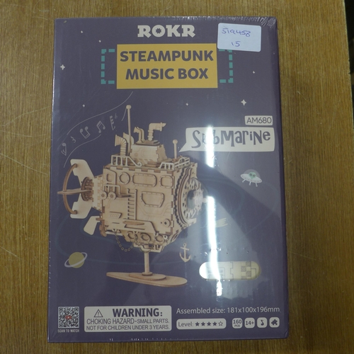 2103 - A ROKR Steampunk submarine wooden music box kit - sealed